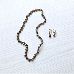 Chocolate Pearl Jewelry Set - Earrings & Necklace
